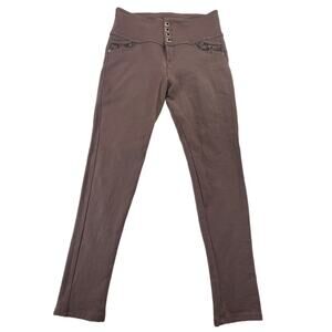 Daleska Fashion High Waisted Button Fly Lace Pocket Pants Brown Size L Women